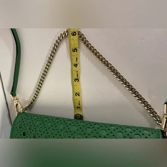 KATE SPADE NEWBURY LANE GOLD CHAIN CROSSBODY SATCHEL LEATHER BAG GREEN COLOR - Picture 7 of 12